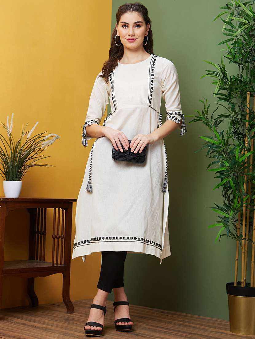 women off white round neck a-line kurta