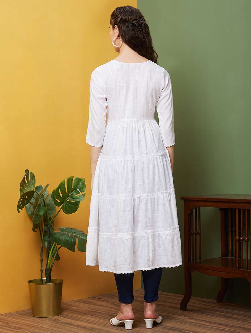 women white round neck tiered kurta - 21081865 -  Standard Image - 2