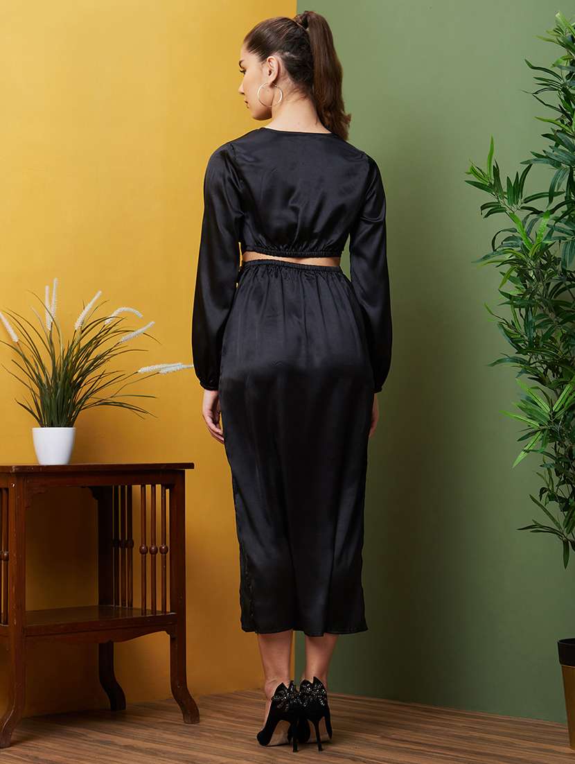 women solid black detailed midi dress - 21082059 -  Standard Image - 2