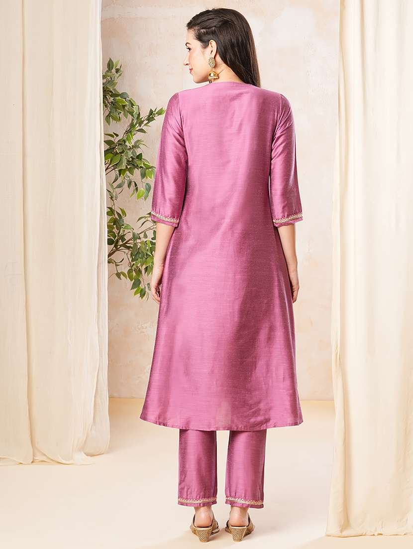 wome purple round neck kurta pant set - 21082078 -  Standard Image - 2