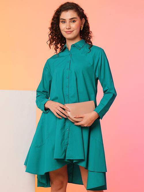 green cotton high low dress - 21082087 -  Standard Image - 0