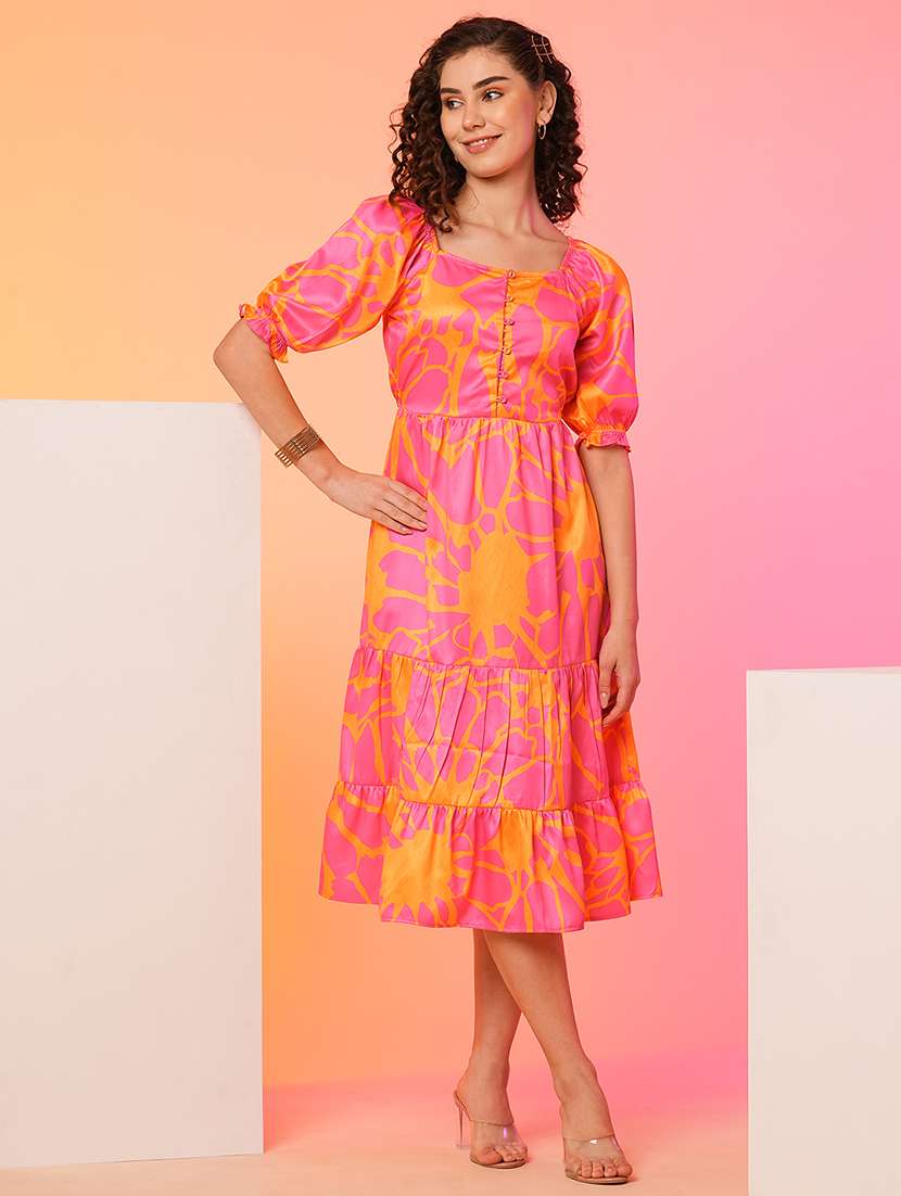 pink polyester fit & flare dress