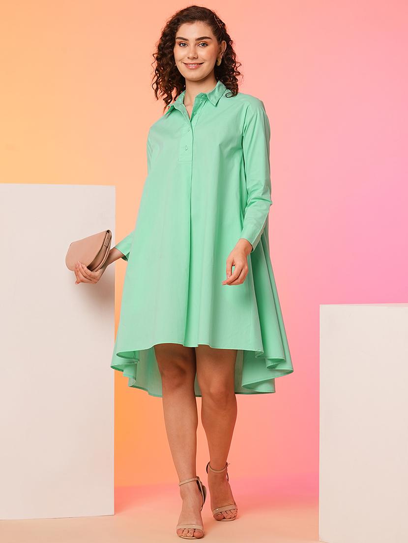 green cotton high low shirt dress - 21082094 -  Zoom Image - 0