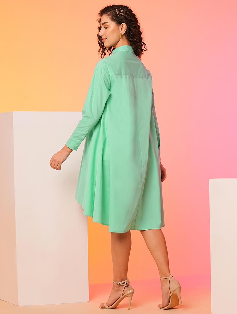 green cotton high low shirt dress - 21082094 - Standard Image - 2