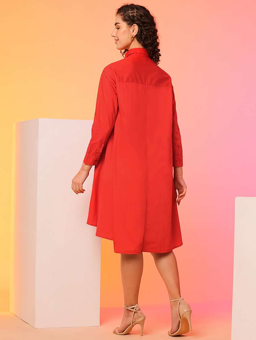 red cotton high low shirt dress - 21082096 -  Standard Image - 2