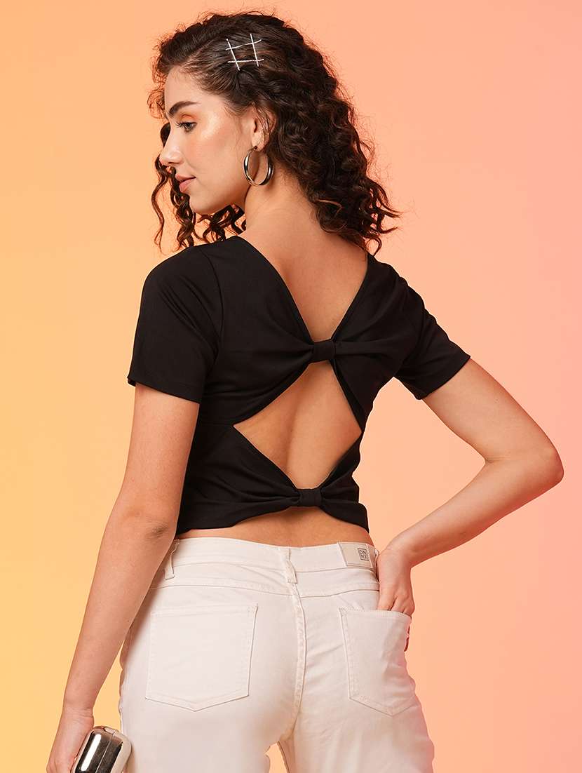 black polyester backless top - 21082103 -  Standard Image - 2