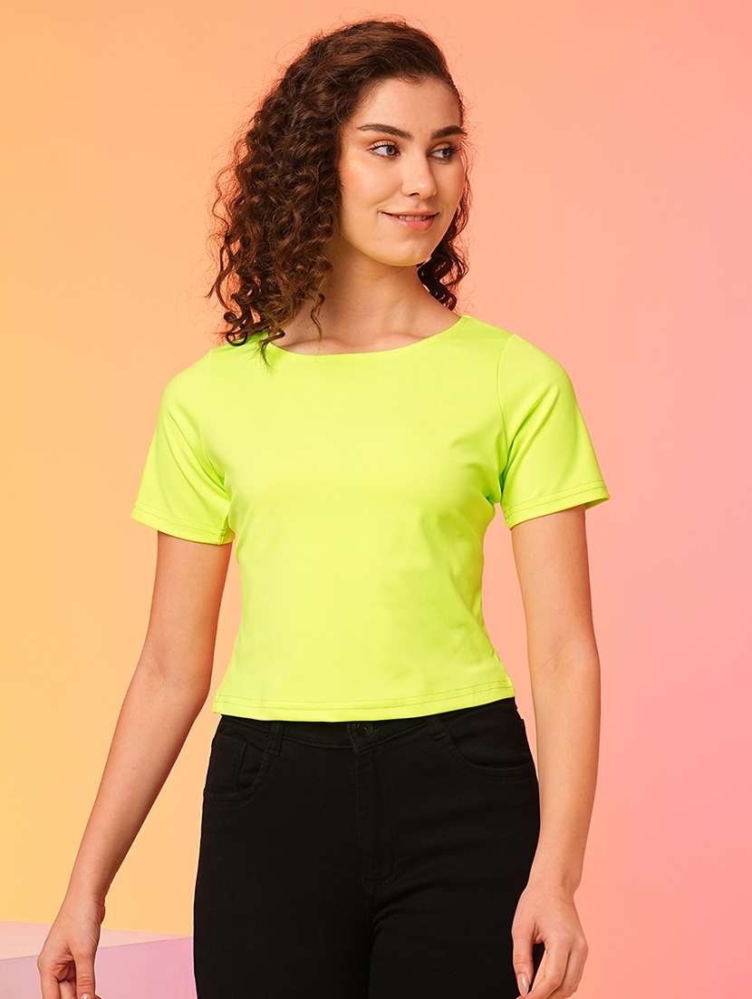 neon polyester backless top