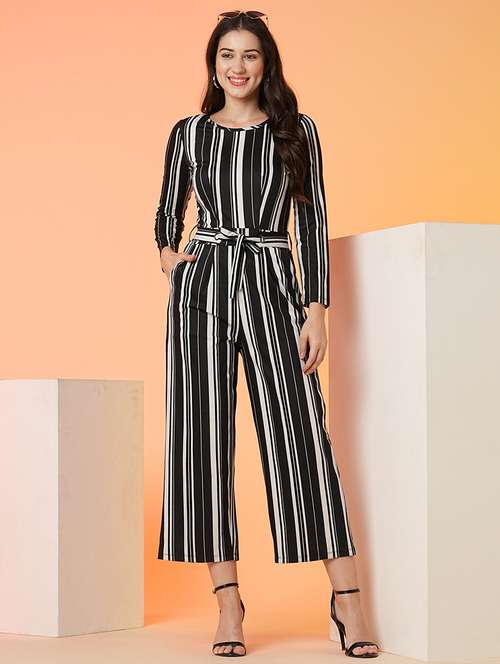 women black striped full leg jumpsuit - 21082117 -  Standard Image - 0