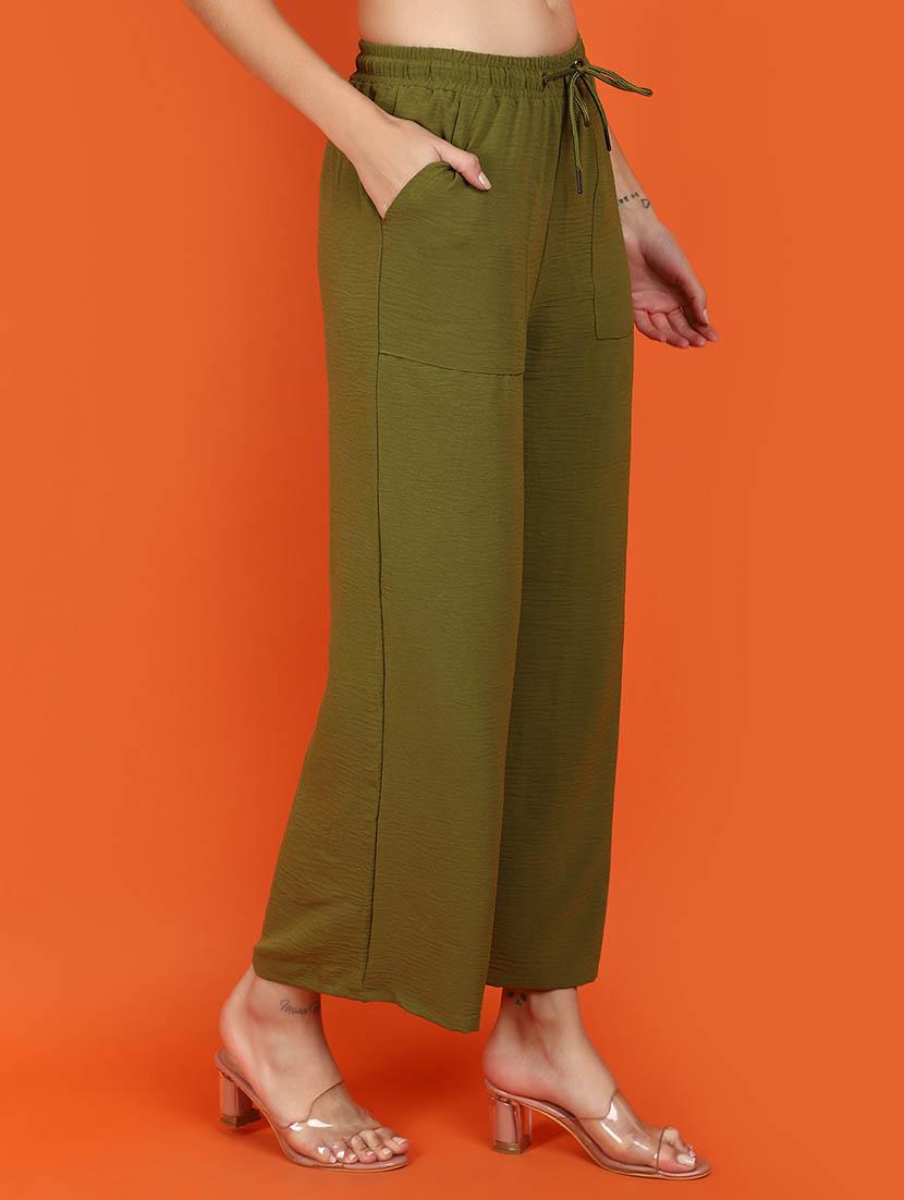 green polyester wide leg trouser - 21082152 - Standard Image - 2