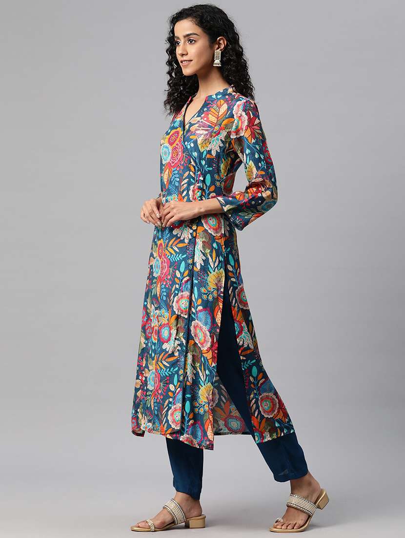 women three quarter sleeve kurta pant set - 21082619 -  Standard Image - 2