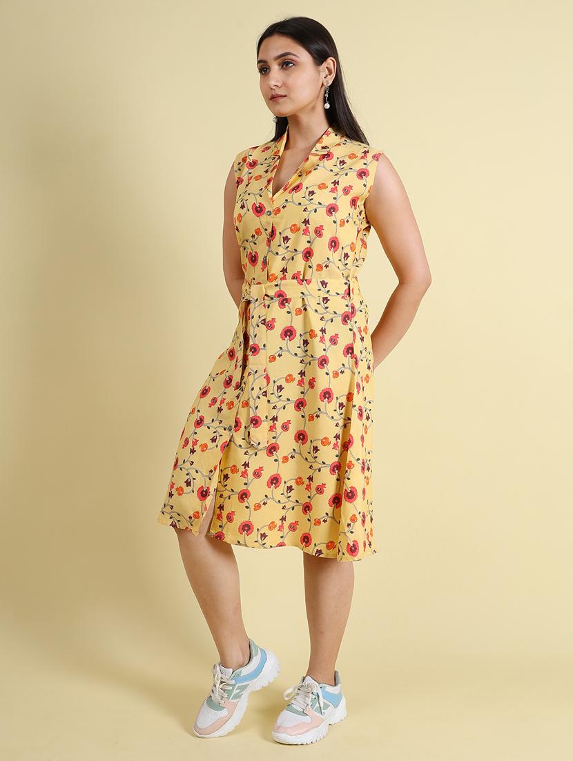 yellow silk blend a-line dress - 21083024 - Standard Image - 2