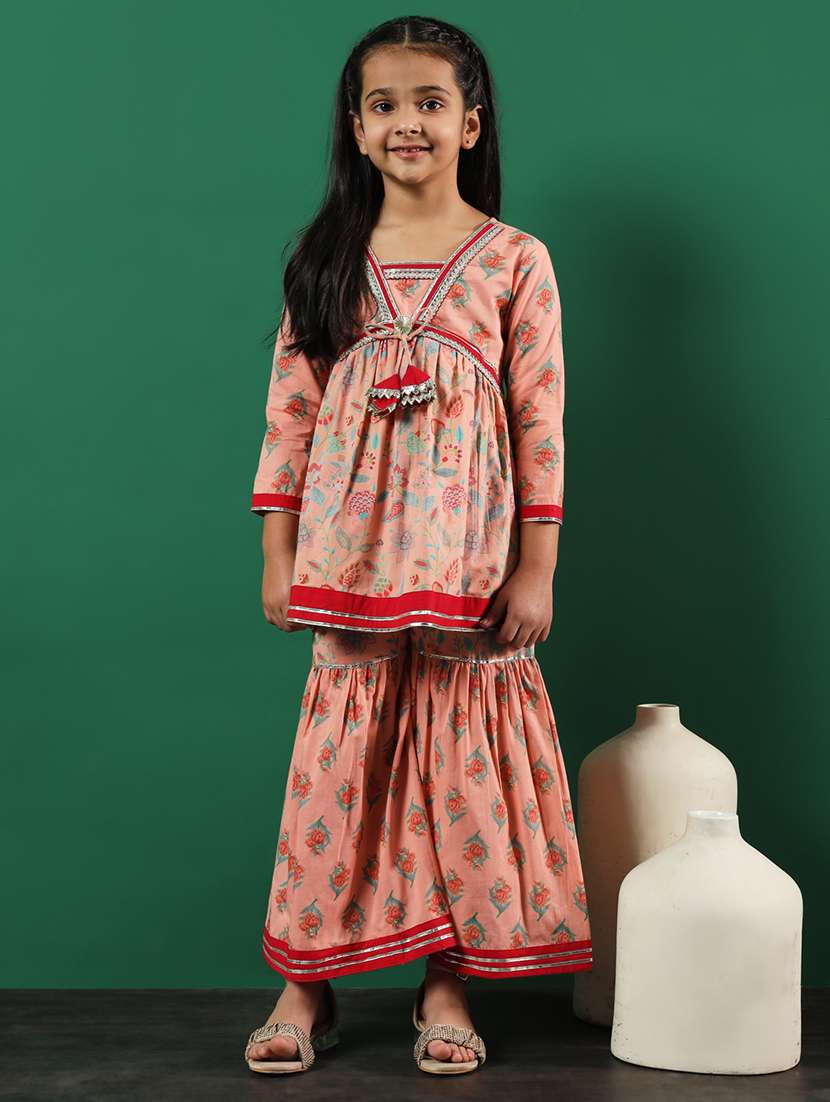 peach cotton kurta sharara set 