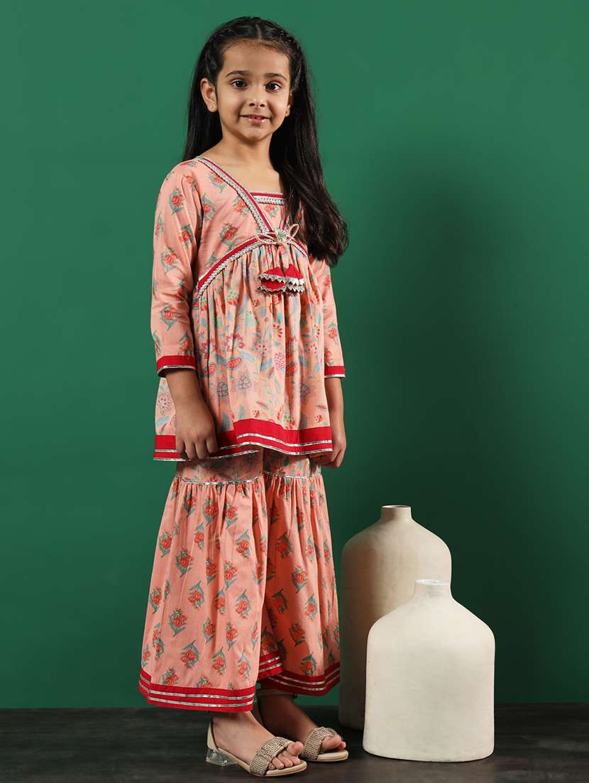 peach cotton kurta sharara set  - 21083058 -  Standard Image - 2