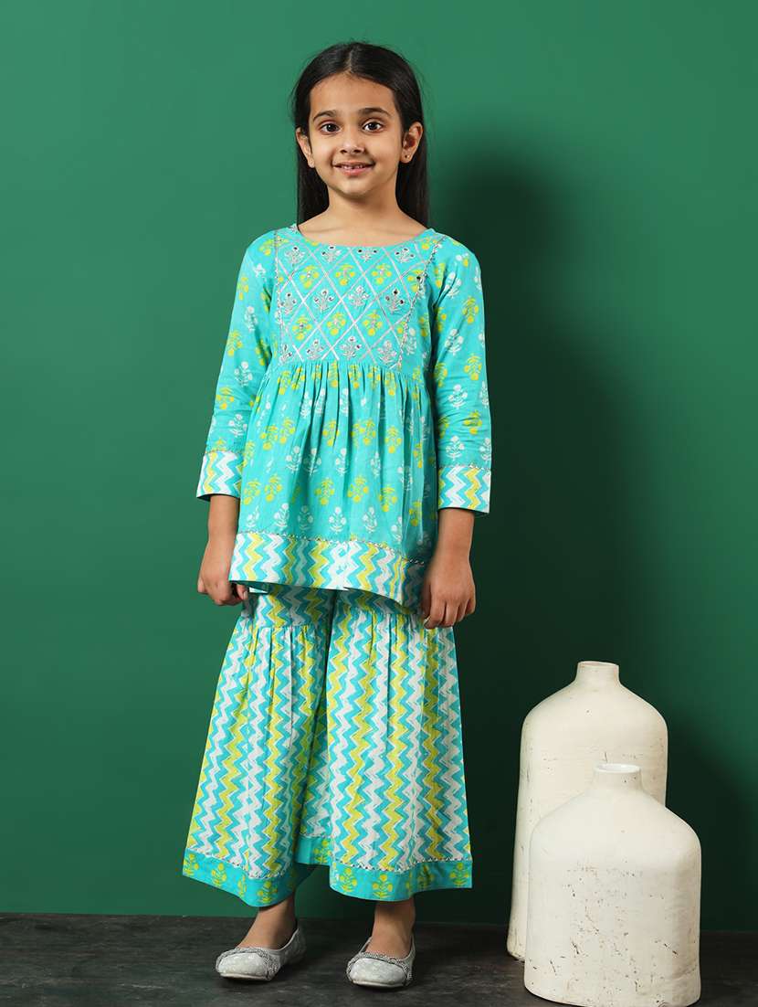 turquoise cotton kurta sharara set