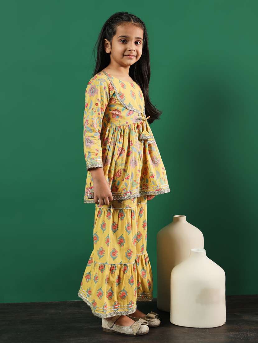 yellow cotton kurta sharara set - 21083061 - Standard Image - 2