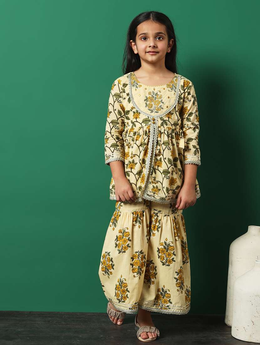 beige cotton kurta sharara set