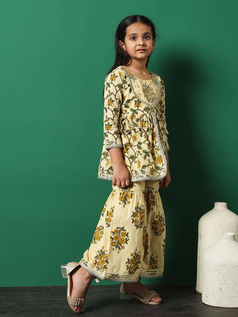 beige cotton kurta sharara set - 21083065 -  Standard Image - 2