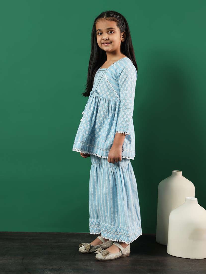 light blue cotton kurta sharara set - 21083068 - Standard Image - 2