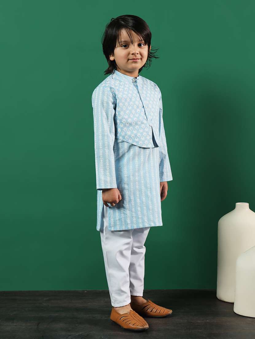 light blue coated kurta set - 21083084 - Standard Image - 2