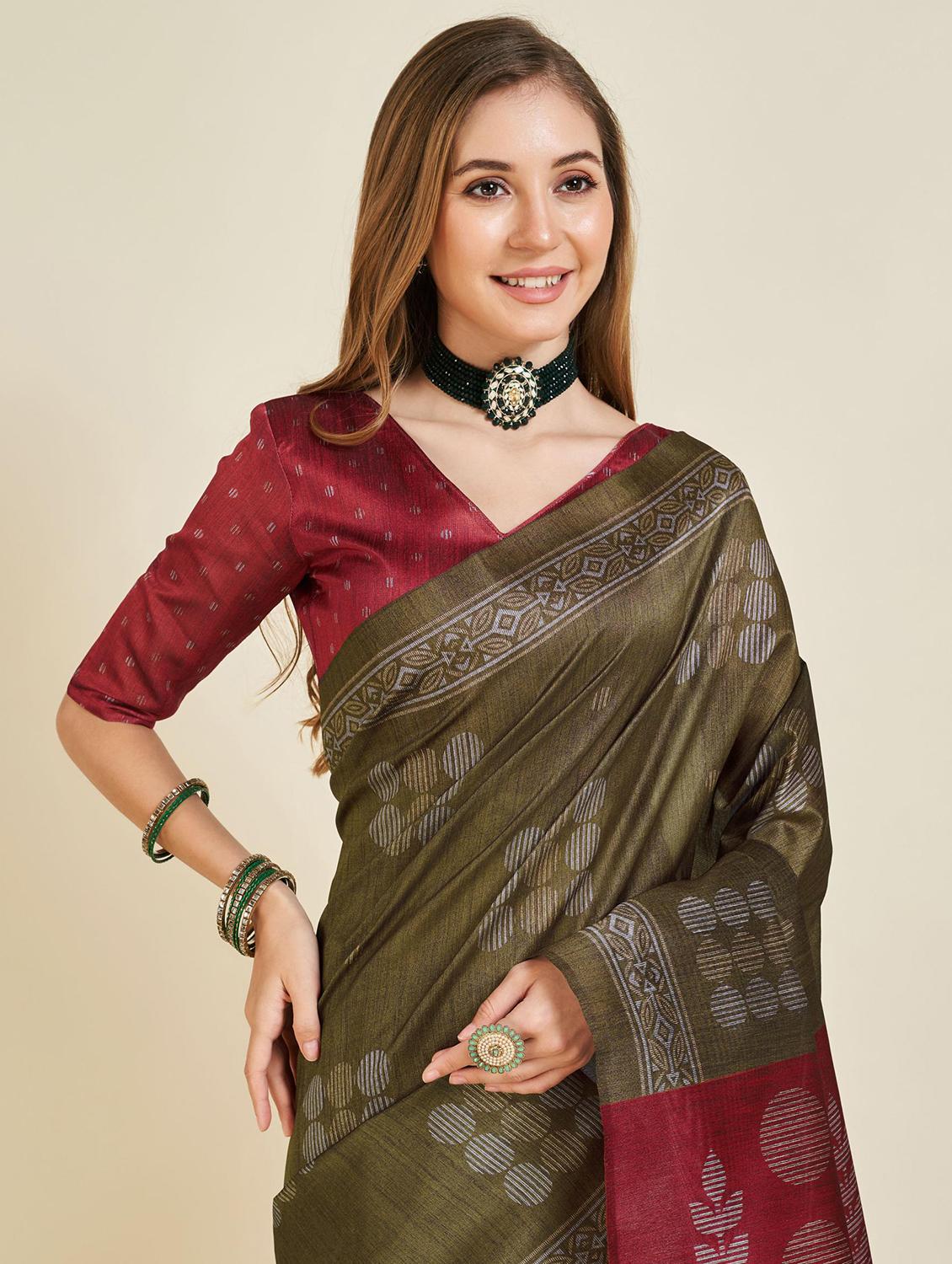 women olive self design maheshwari saree - 21083536 - Standard Image - 2
