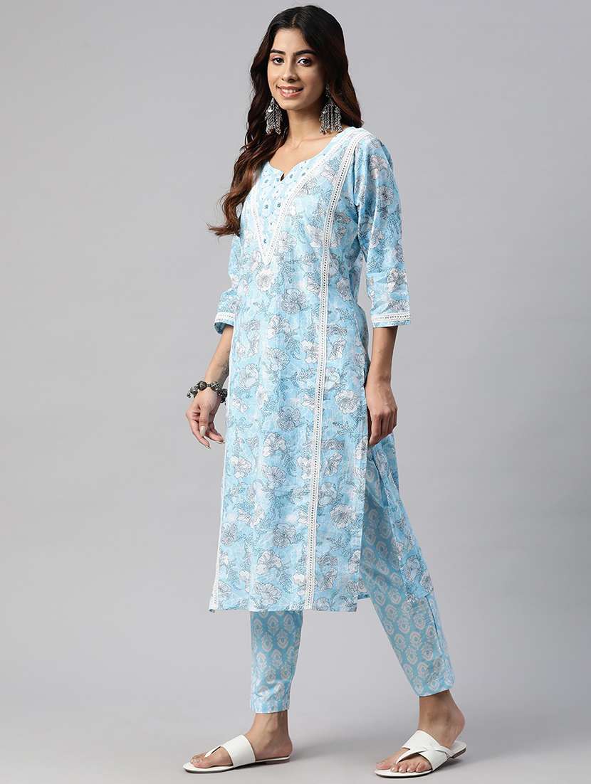 women three quarter sleeve kurta pant with dupatta set - 21087632 - Standard Image - 2