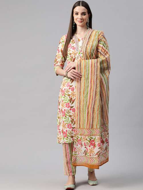 women three quarter sleeve kurta pant with dupatta set - 21087654 - Standard Image - 0