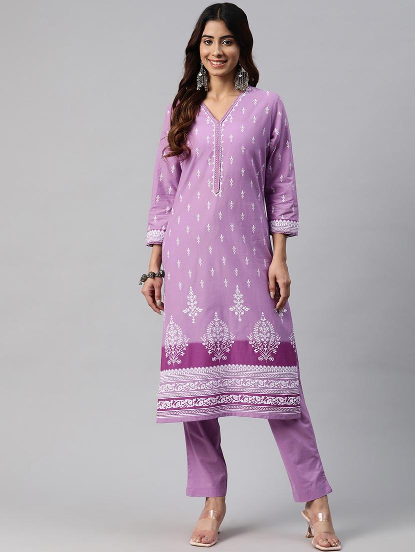 women three quarter sleeve kurta pant set