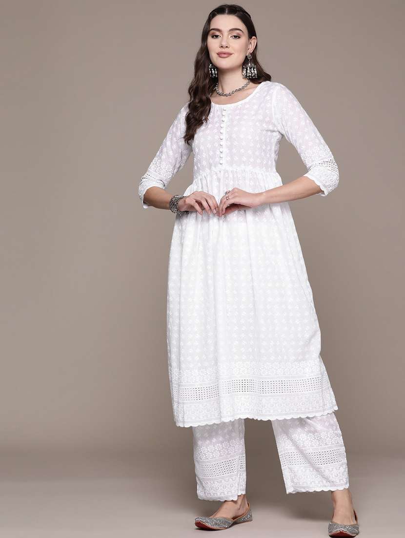 women white embroidered kurta palazzo set