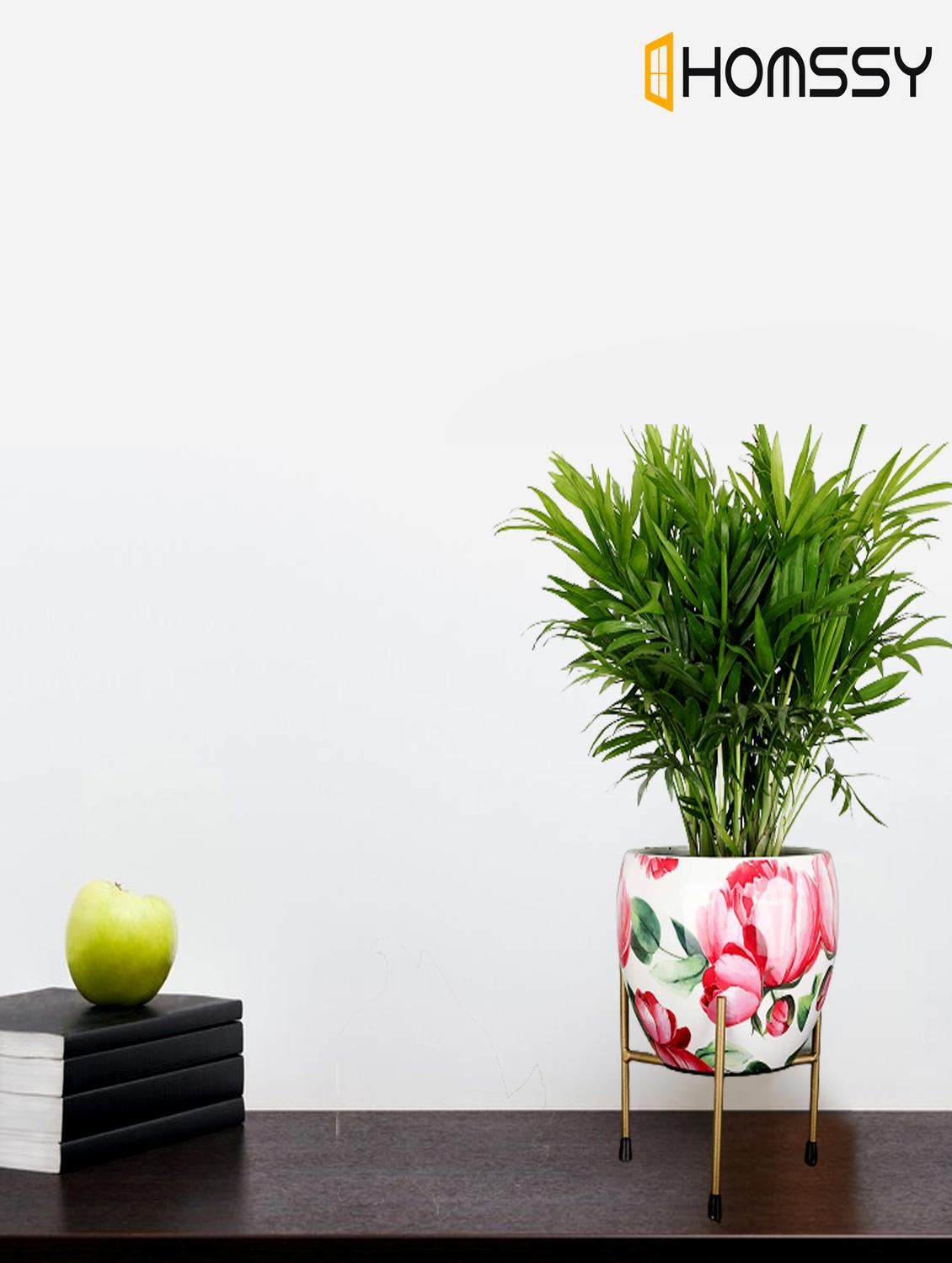 printed metal planter with tripod stand red & white floral home decor (plants not included) pack of 2 - 21092371 - Zoom Image - 0