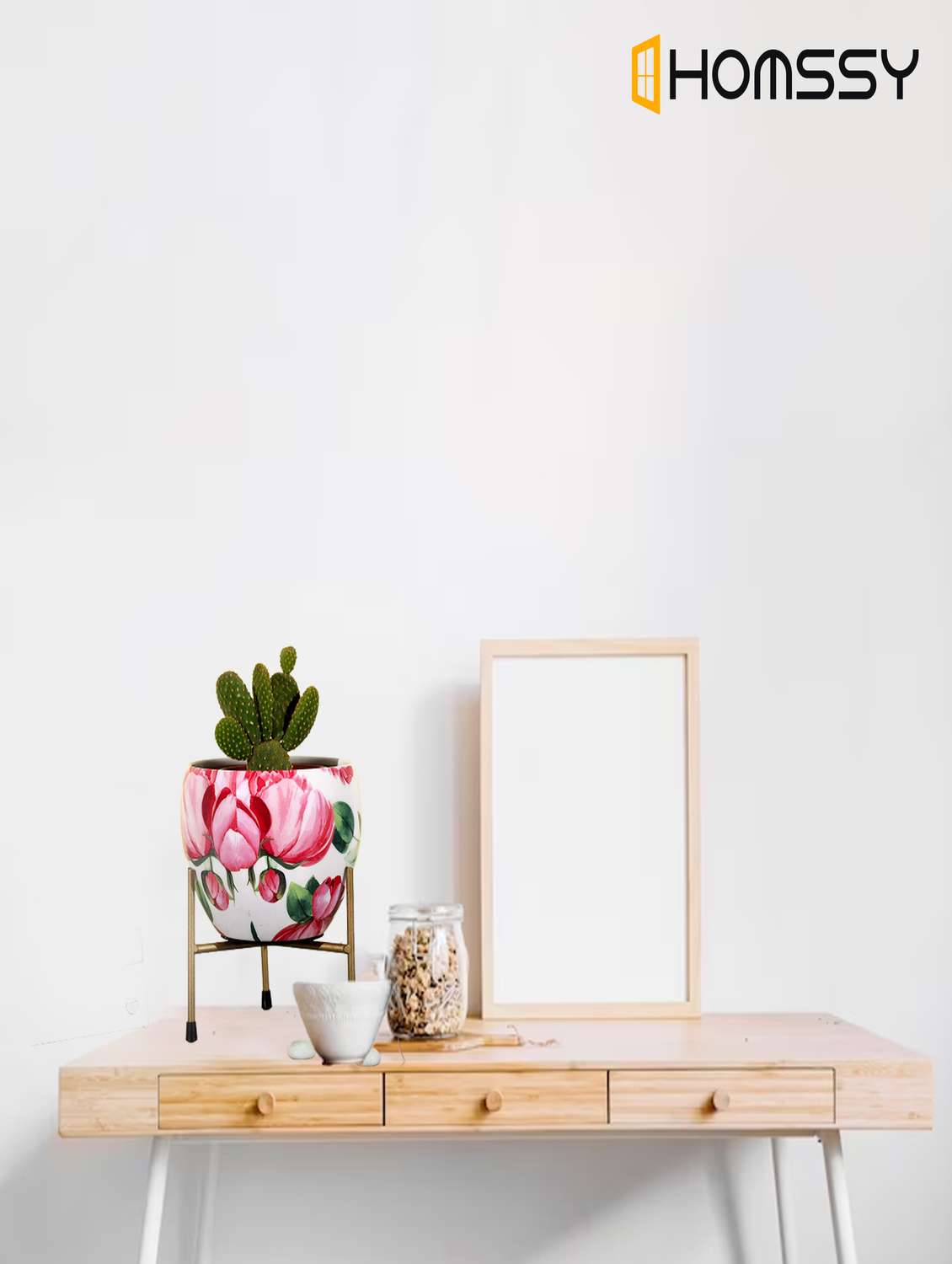 printed metal planter with tripod stand red & white floral home decor (plants not included) pack of 2 - 21092374 -  Standard Image - 2