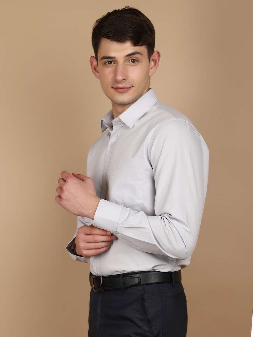 grey cotton formal shirt - 21092617 -  Standard Image - 2