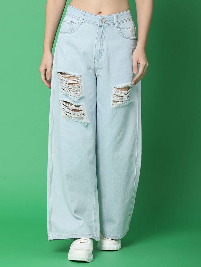 women solid mid rise distressed jean