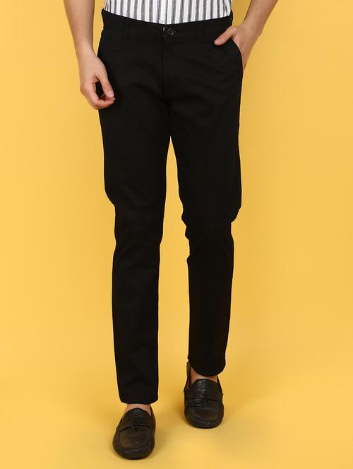 black cotton flat front casual trousers - 21092675 - Standard Image - 0