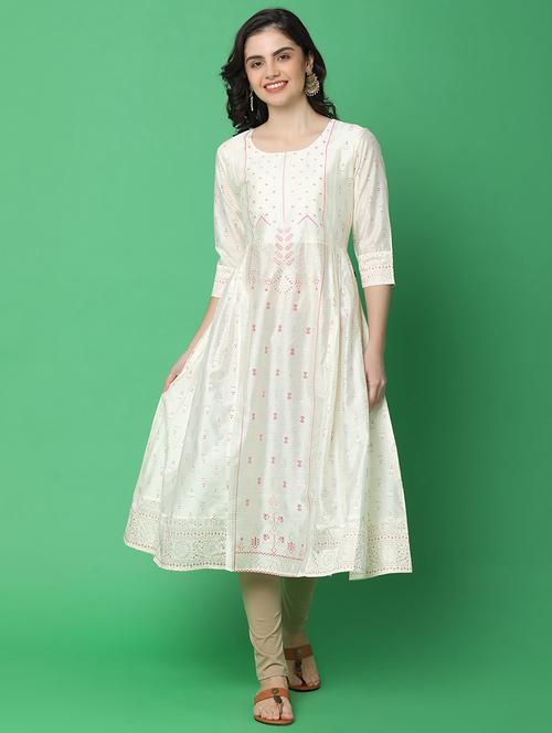 women three quarter sleeve flared kurta - 21092679 -  Standard Image - 0