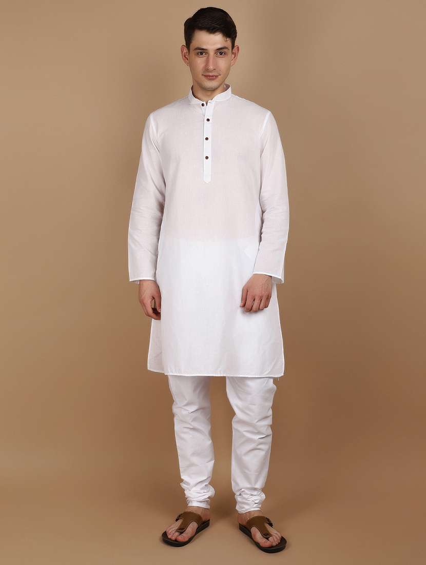white solid kurta pyjama ethnic wear set
