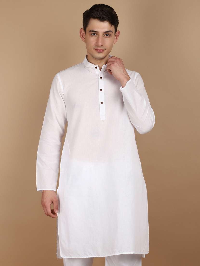 white solid kurta pyjama ethnic wear set