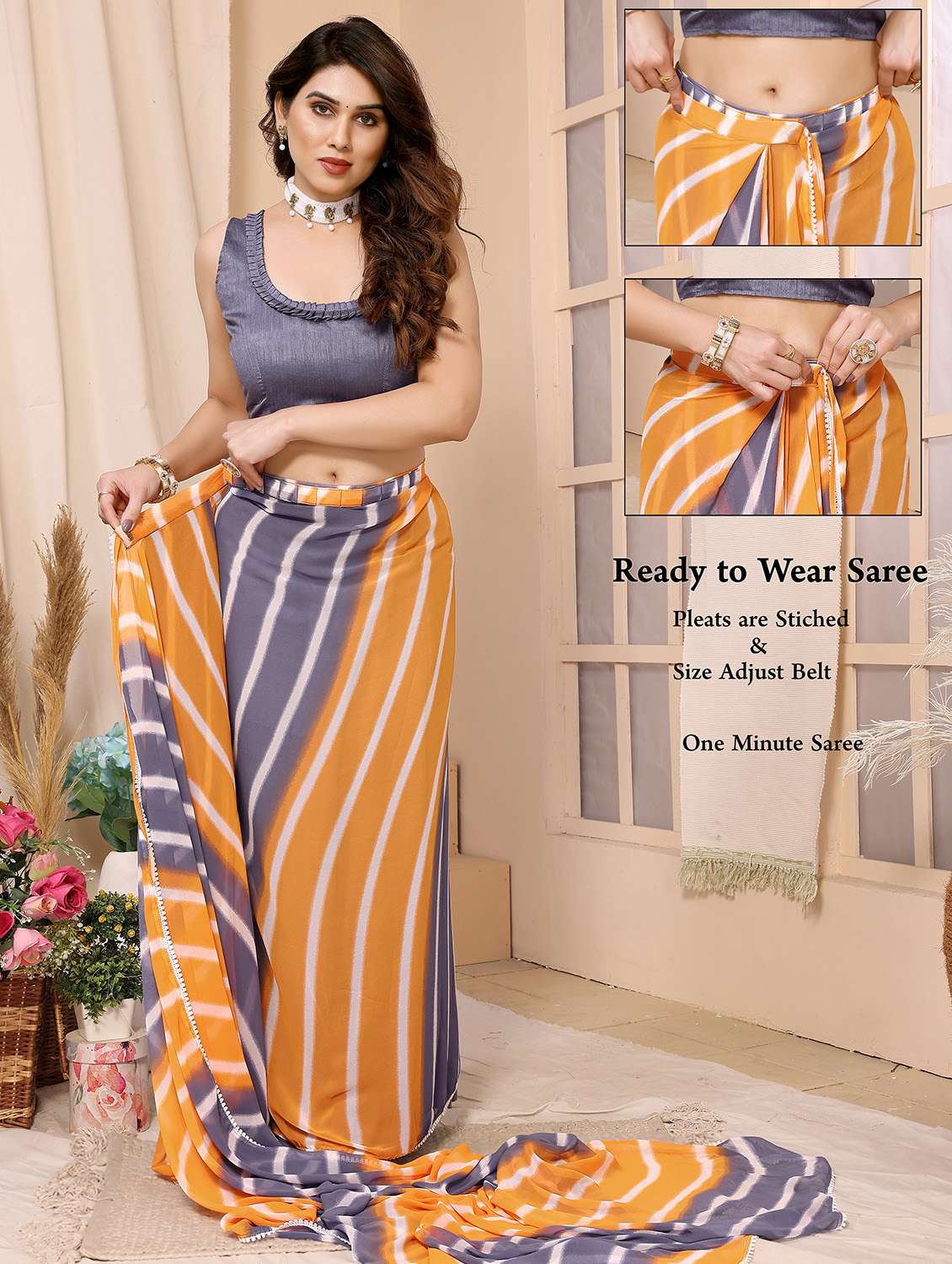 women mustard leheriya printed saree with blouse - 21093541 -  Standard Image - 2