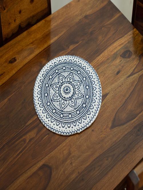 sanjivani round pack of 1 table placemat  (white, blue, jute) - 21093687 -  Standard Image - 0
