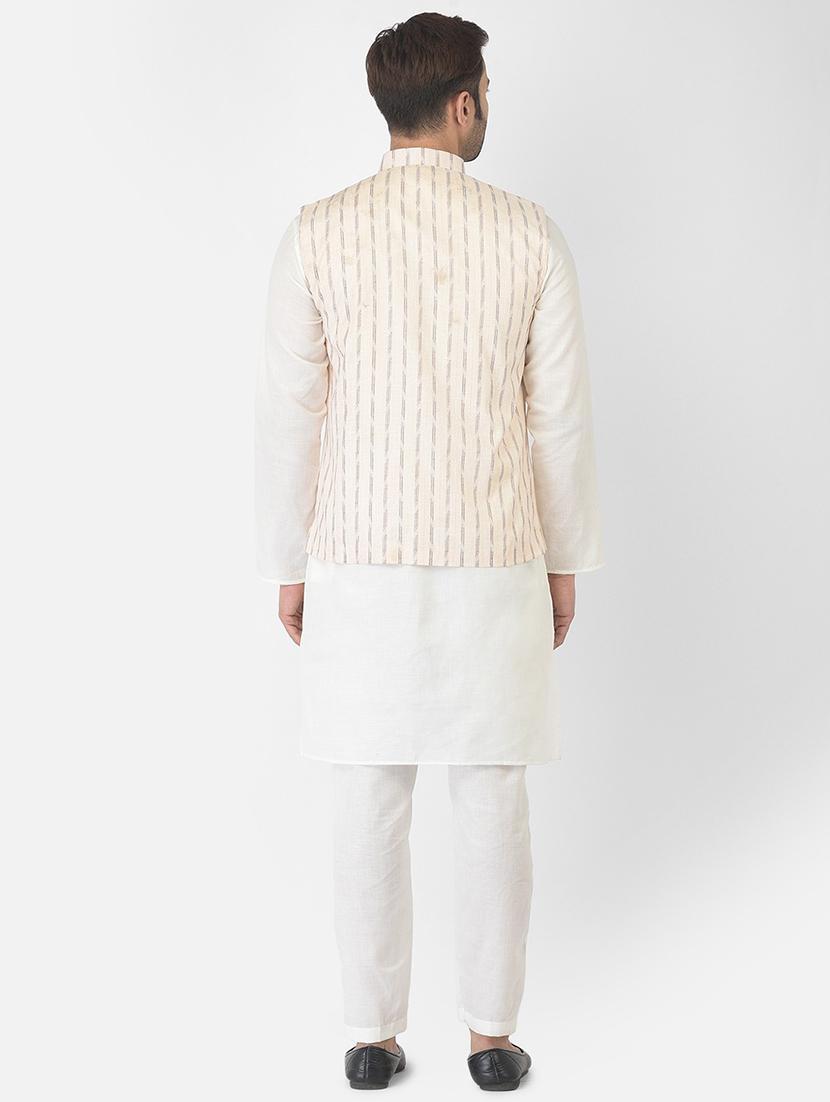 men white stripes kurta with trousers ethnic wear set - 21096929 - Standard Image - 2