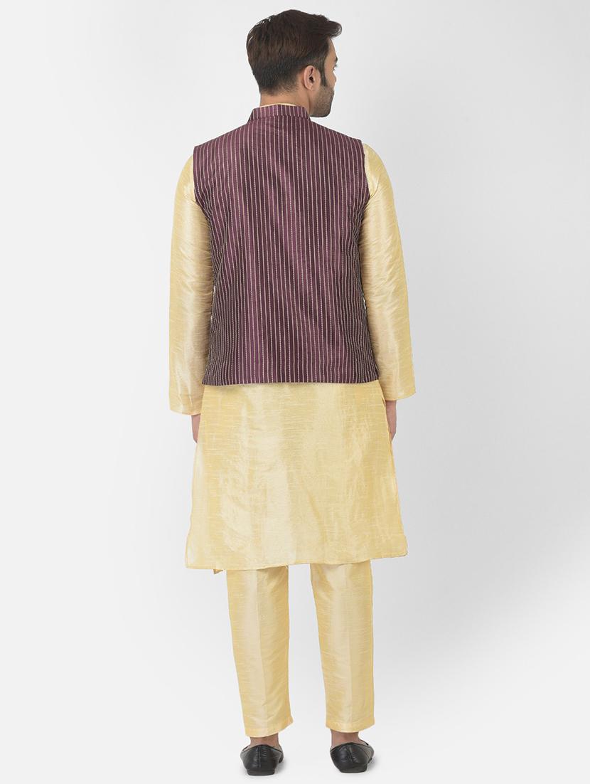 men long sleeve self-designed kurta with trousers ethnic wear set - 21096934 - Standard Image - 2