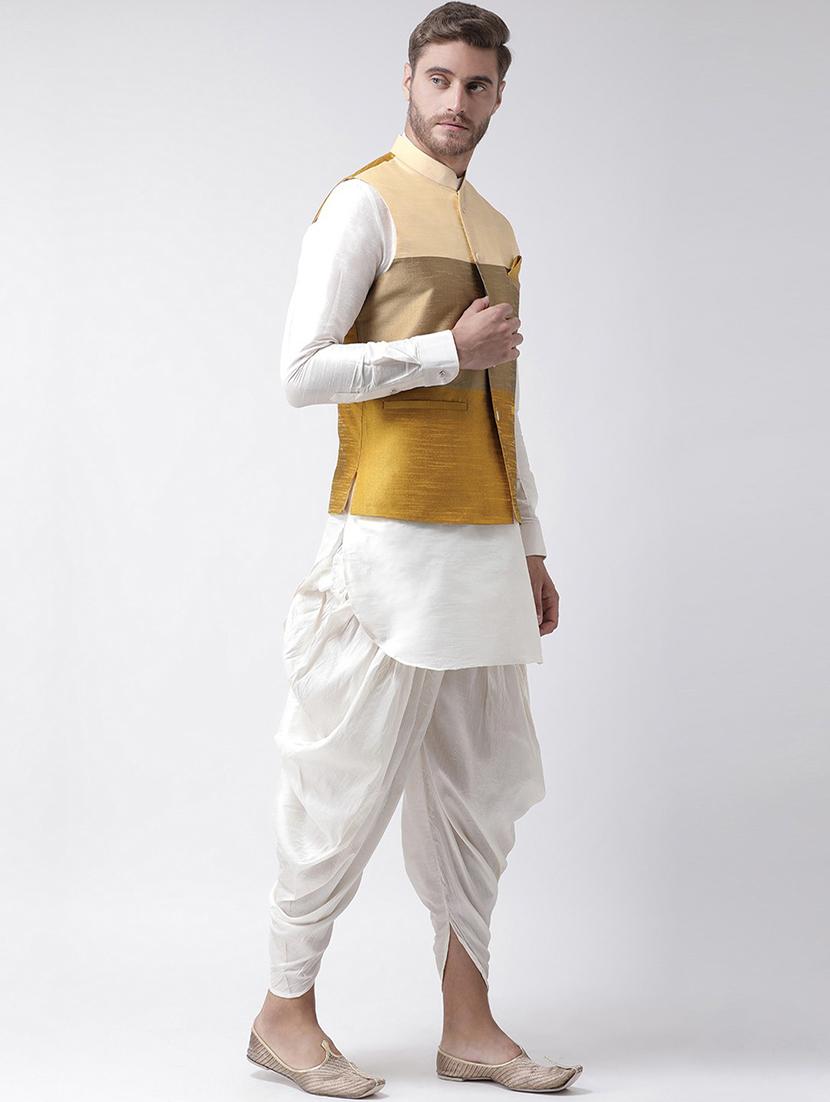 men white colorblocked jacket detailed dhoti kurta set - 21097208 - Standard Image - 2