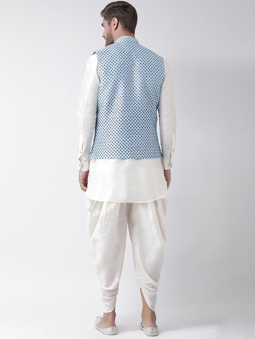 men white & blue printed dhoti kurta set - 21097563 - Standard Image - 2