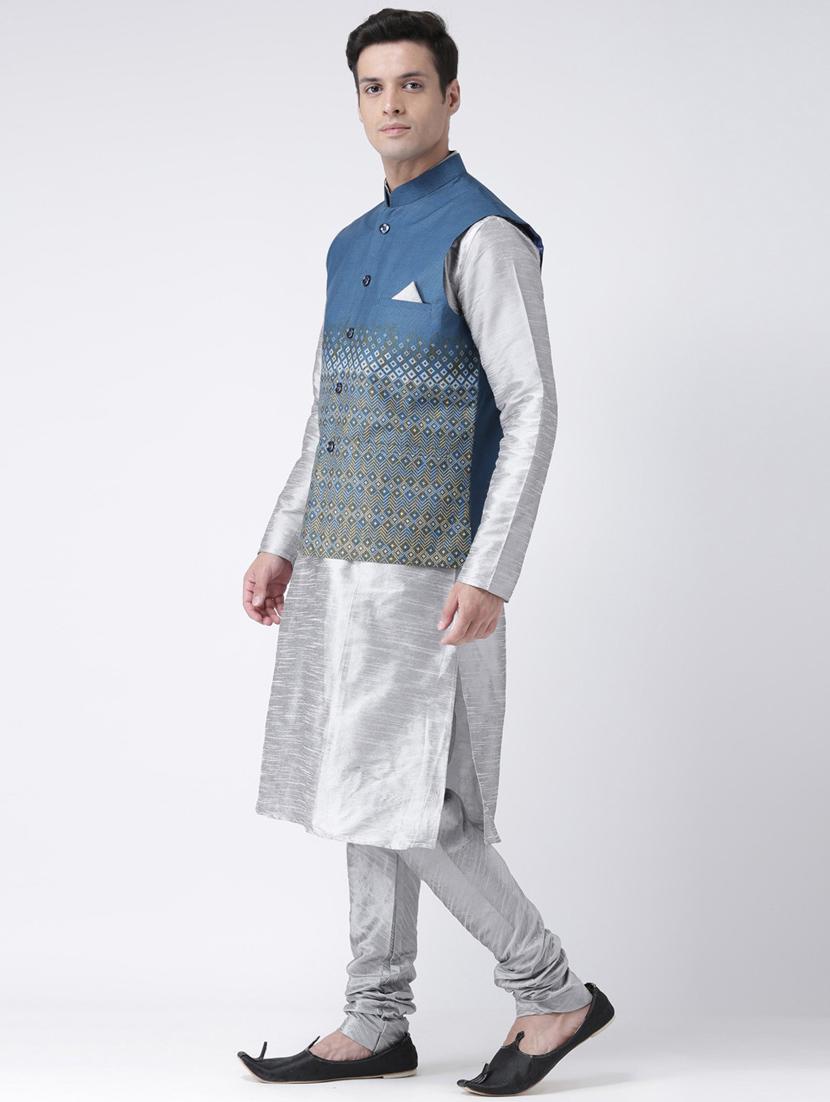 men mandarin neck kurta bottom with jacket - 21097762 - Standard Image - 2