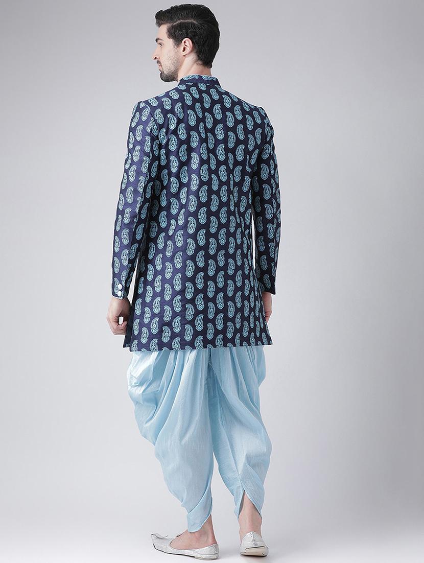 men blue self design sherwani set - 21098406 - Standard Image - 2