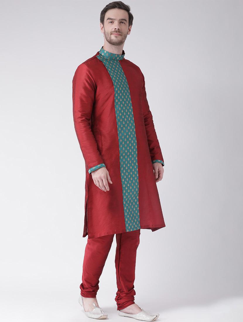 maroon silk blend short kurta - 21098534 - Standard Image - 2