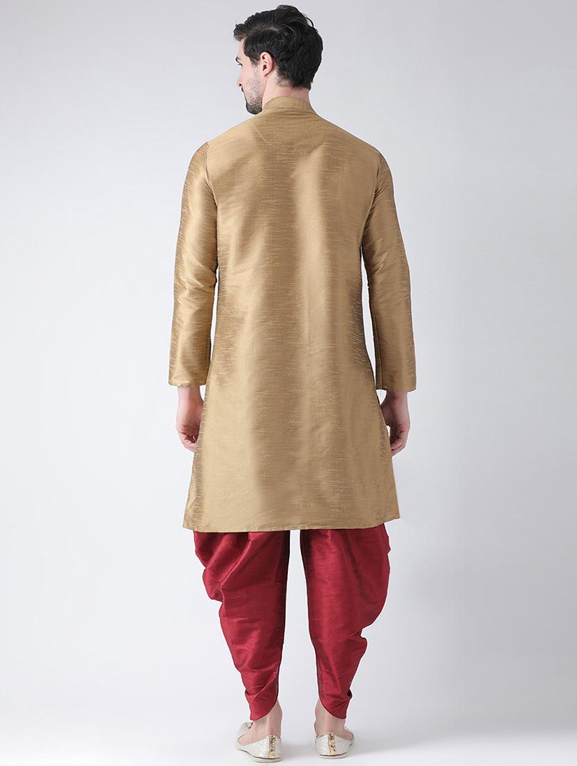 men silk blend long gold kurta - 21098545 - Standard Image - 2