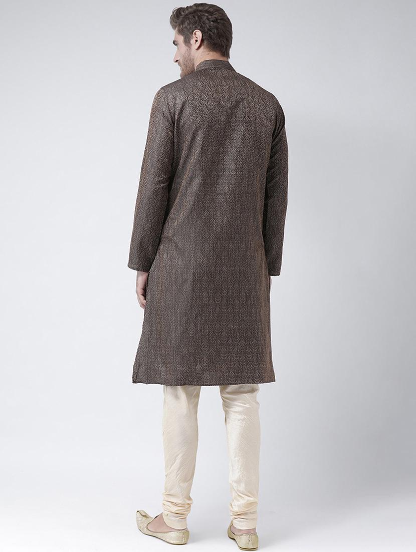 brown silk blend short kurta - 21098589 - Standard Image - 2