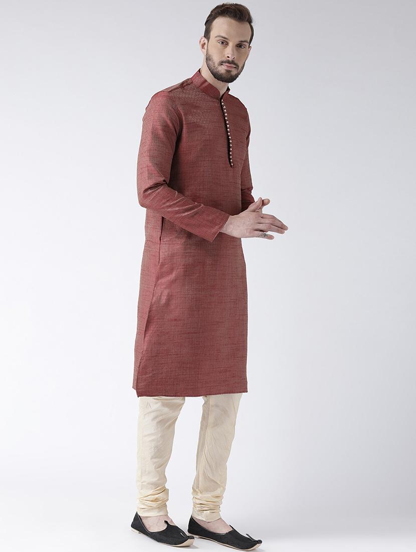 maroon silk blend short kurta - 21098600 - Standard Image - 2