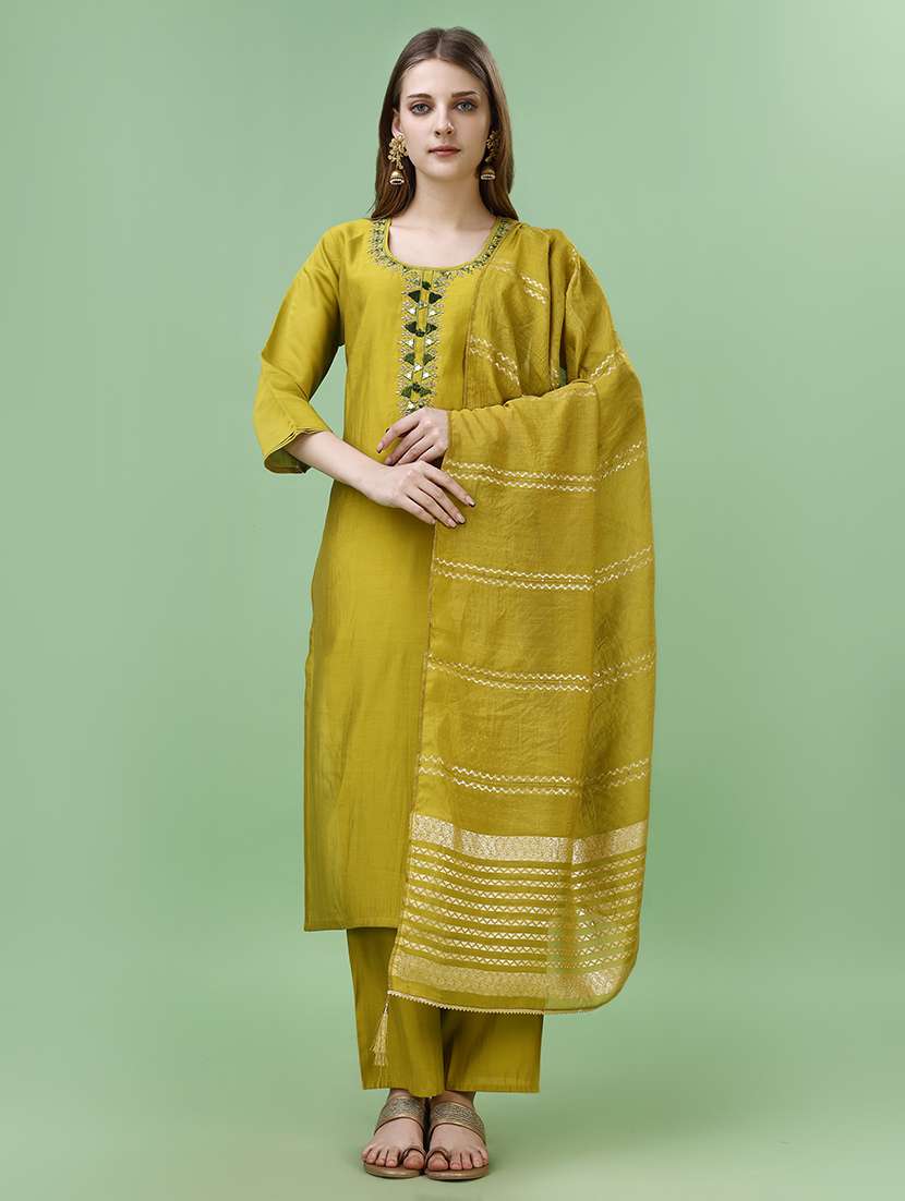 women lime kurta palazzo set with dupatta