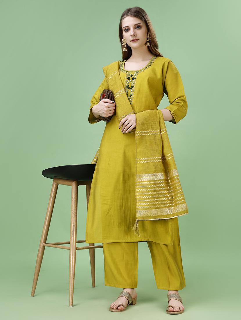 women lime kurta palazzo set with dupatta - 21098892 - Standard Image - 2